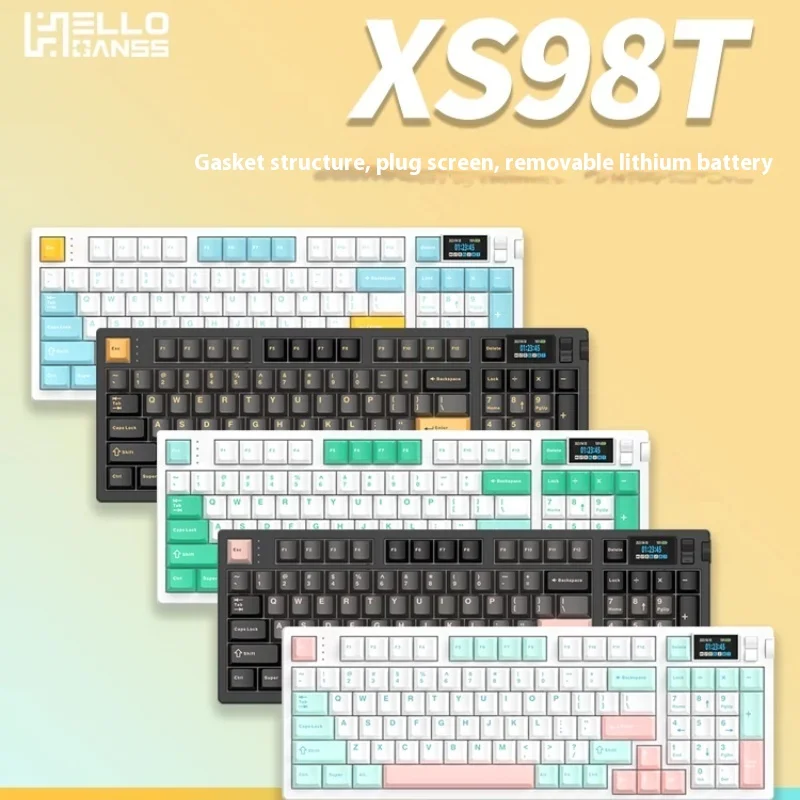 

Hello Ganss Xs98t Wired Bluetooth 2.4g Wireless Three-Mode Rgb Hot-Swappable Screen Mechanical Keyboard For Use