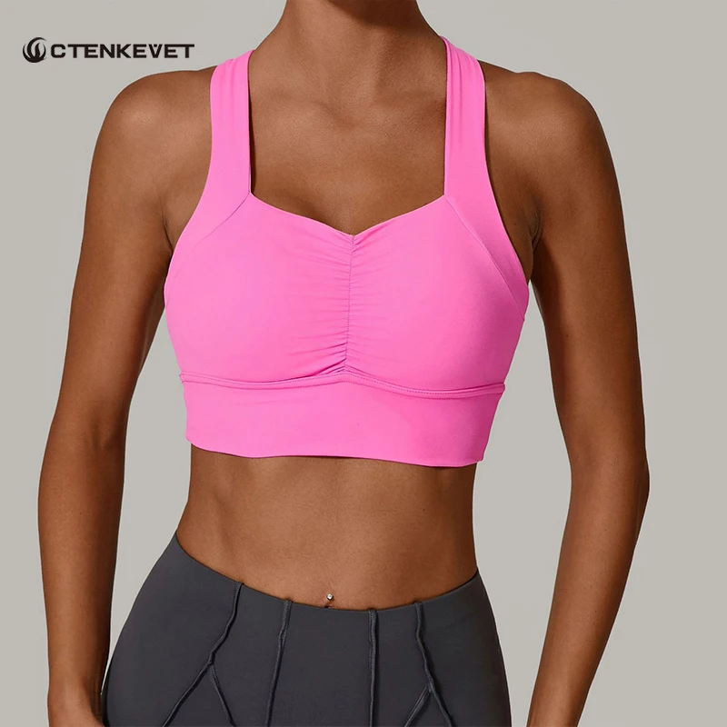 

Ctenkevet New Woman Double Strap Beautiful Back Sports Bra Female Gym High Impact Workout Yoga Top Women Running Shockproof Bra