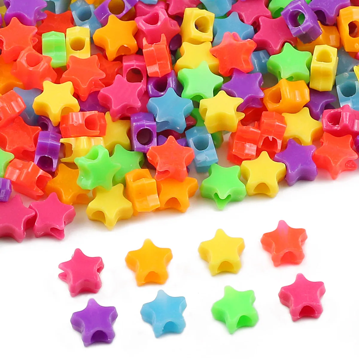 200-1000pcs 10mm Large Hole Plastic Five-pointed Multicolor Star Spacer Beads For DIY Handmade Jewelry Making Bracelet Necklaces