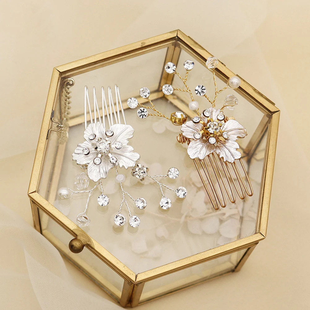 

Flower Hair Comb Headdress Rhinestone Rose Gold Accessories Headpiece Alloy Insertion