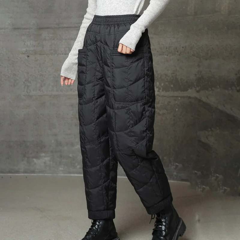 

High Waisted Long Pants, 90 White Duck Down Pants, Casual Snow Wear, Nine-minute Pants, Thickened and Warm, Winter, New