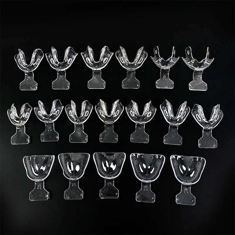 

Набор из 17 шт. стоматологических ортодонтических оттискных ложек для полной челюсти, для протезирования, с уменьшенной толщиной, для ампутированной челюсти, многоразовые, прозрачные