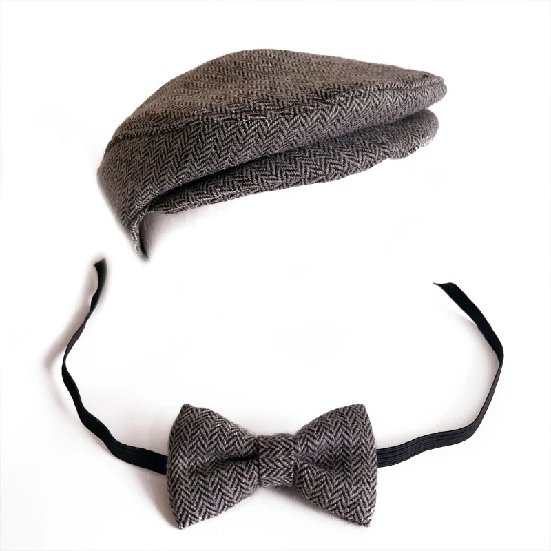 

2 Pcs Newborn Photography Props Baby Peaked Beanie Solid Color Hat Bow Tie Infants Photo Fotografia Drop shipping