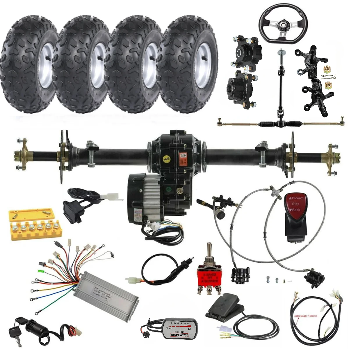 1000W 48V Motor für Go-Kart, ATV, Trike mit 6-Zoll-Rädern, Differential, 40-Zoll-Hinterachse und bürstenlosem Controller
