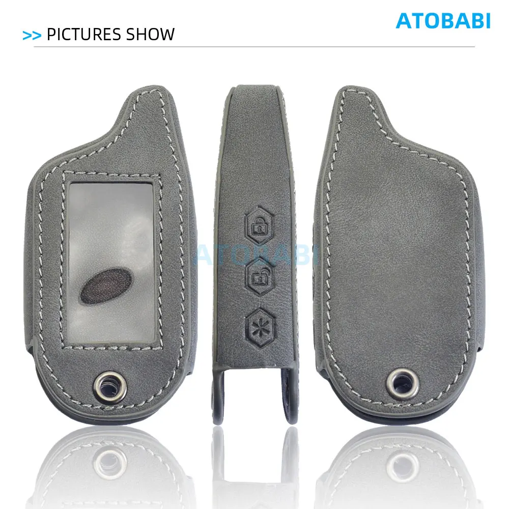 حقيبة غطاء مفتاح السيارة من الجلد الرمادي لـ Starline A91 A61 V7 B9 B6 نظام إنذار السيارة اتجاهين LCD عن بعد Fobs Shell حافظة حماية الجلد #3