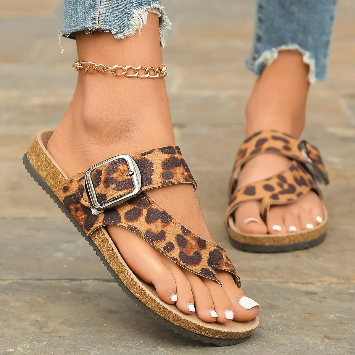 

Women Slippers Summer Non-slip beach Slippers Leopard Print Outdoor Platform Sandals Woman Flat Comfortable shoes Slides Women