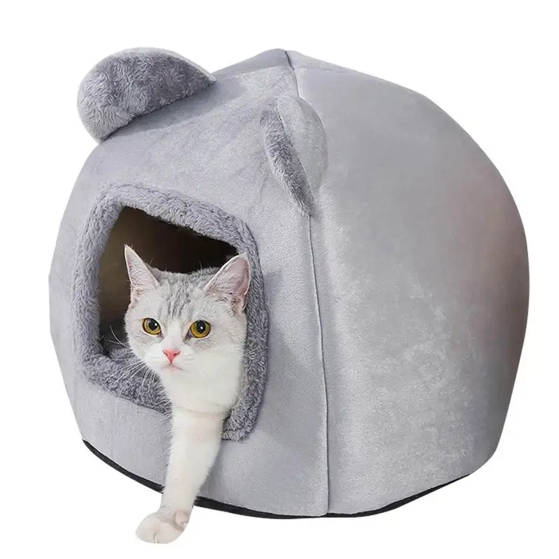 Cat Nest Warm Cat House With Waterproof Non-Slip Bottom Comfortable & Soft Cat Nest Bed Cave For Pet Supplies Cute Panda Ears