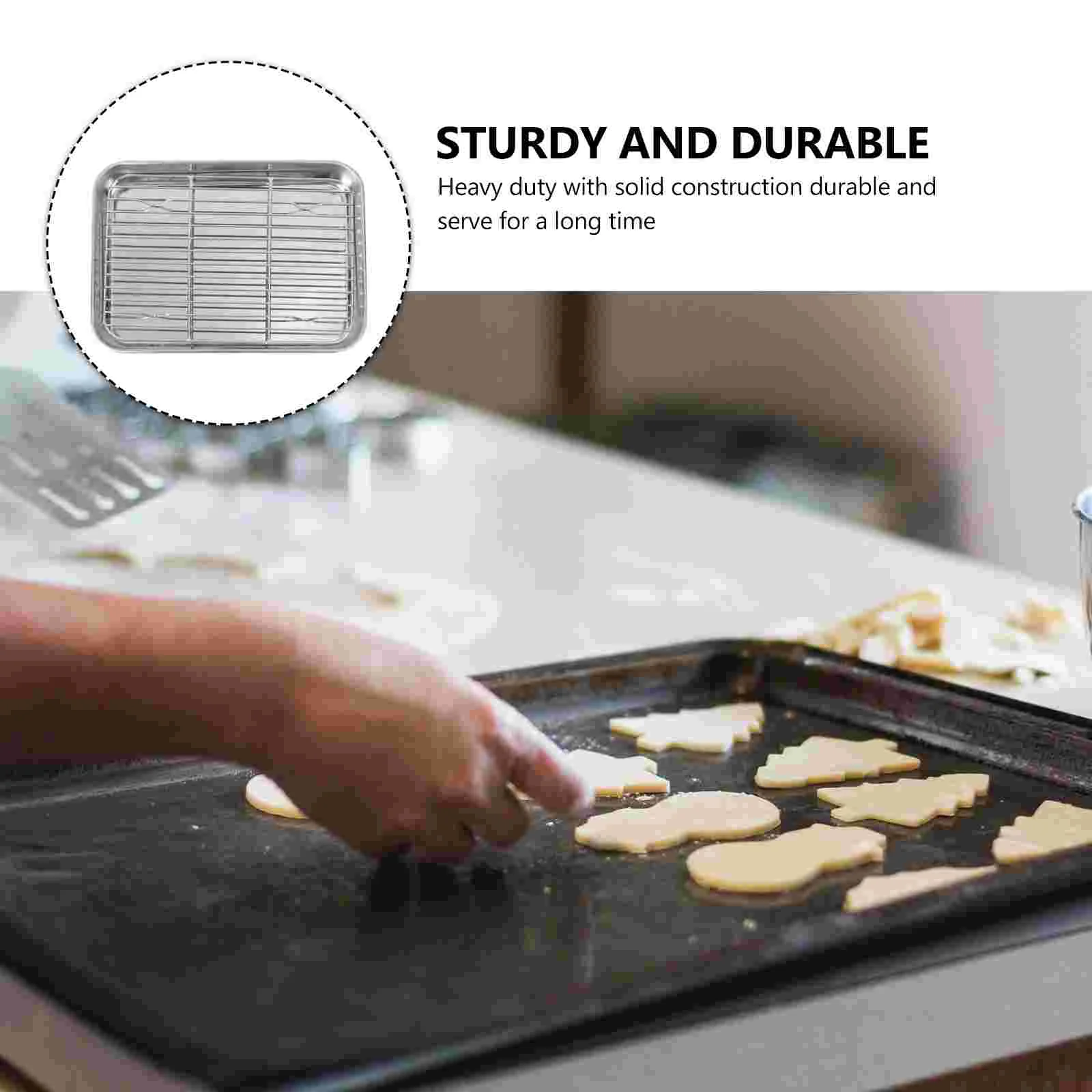 2 Pieces One Set Rectangular Baking Tray Draining Oil with Grid Rack Stainless Steel Baking Pan Sheet with Removable Cooling Rac