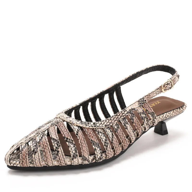 Women's Sandals Summer Baotou Hollow Out Sandals French Style Temperament Low Heeled Sandal Fashion Handmade Woven Roman Sandals