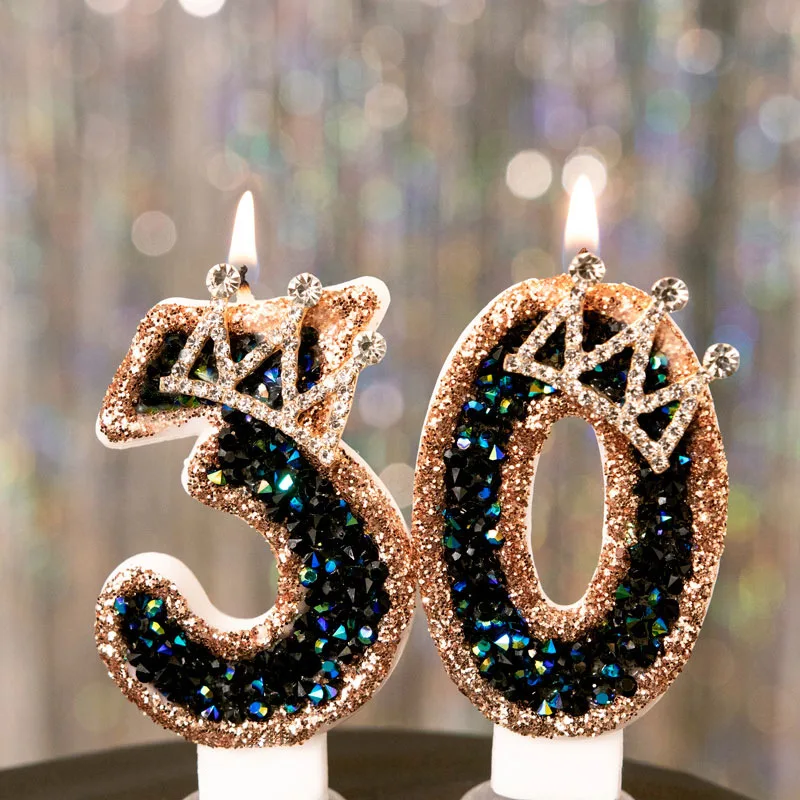 High-end Queen-style Black Diamond Crown Birthday Number Candle Birthday Candle Cake Dessert Plug-in Decoration