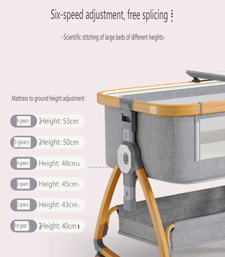 Modern Baby Cot Bed Crib Bassinet Sleeper Multifunction Bedside Swing Cradle Foldable Newborn for Baby Metal LMC