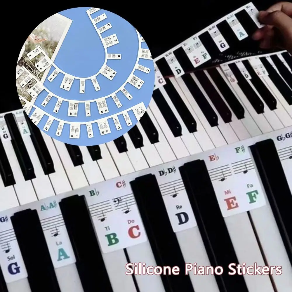 Reusable Learning Double Line Piano Keyboard Note Labels Silicone Piano Stickers 88 Keys Instrument Accessories