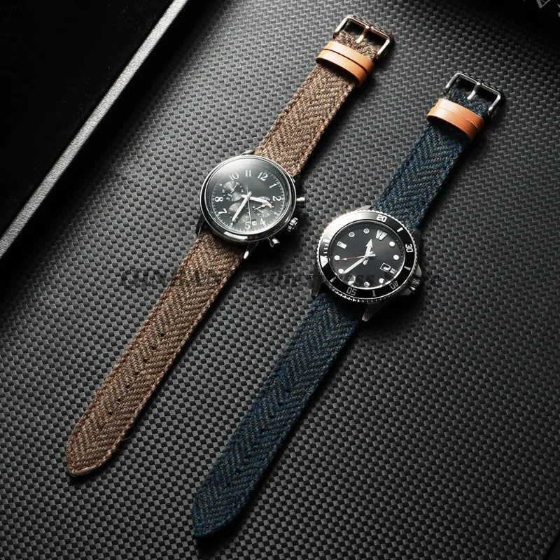 Leather Tweed Nylon Watchband Strap for Omega for Seiko 18/20/22mm Men Women Replacement Wristband Vintage Tweed Fabric Bracelet image 4