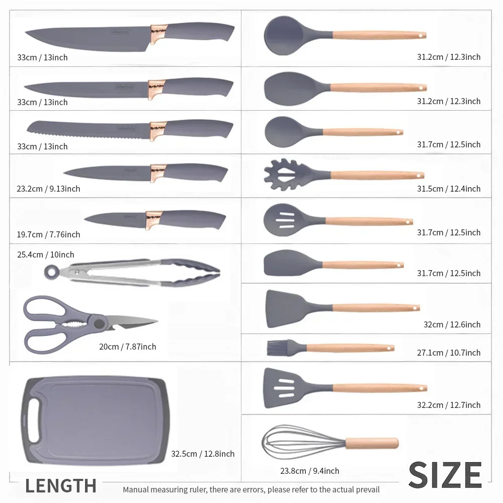 19 قطعة مجموعة أدوات المطبخ سيليكون غير لاصقة مع سكاكين أدوات مقاومة للحرارة في تخزين الخيزران مثالية للطهي #5