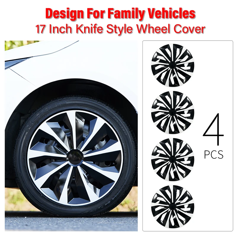 17 Inch Knife Style Hubcap Wheel Cover R17 Hub Caps Universal Wheel Rim Cover Exterior Accessories Car Truck SUV -Set of 4