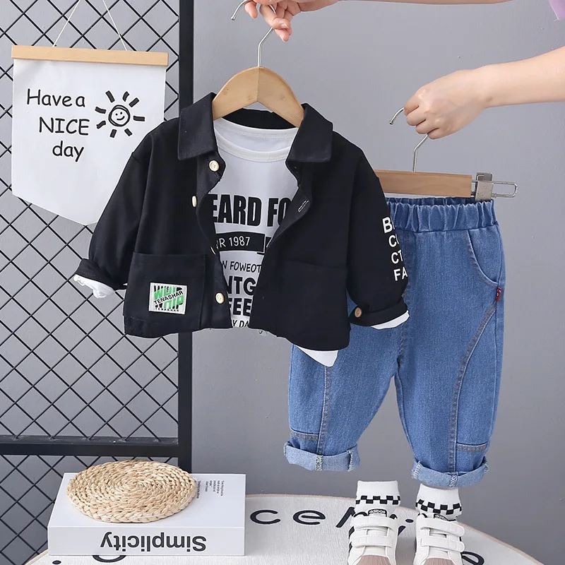 

Toddler Boy Boutique Clothing Set 2024 Fall Casual Long Sleeve Coats Jackets Tops + T-shirts + Pants Suits for Kids Boys Outfit