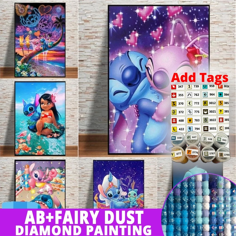 

С наклейкой в виде символа Дисней Стич в любви Ангел Новое поступление AB Северное сияние Алмазная картина Мозаика Вышивка 5D DIY Ремесла