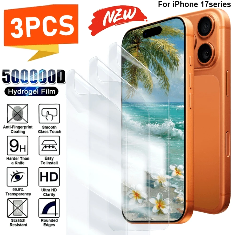 

3Pcs Ultra Clear Hydrogel Film for iPhone 17 16 15 14 13 Pro Max Air 16 15 14 Plus 12 11 Pro Mini Anti-Scratch Screen Protector