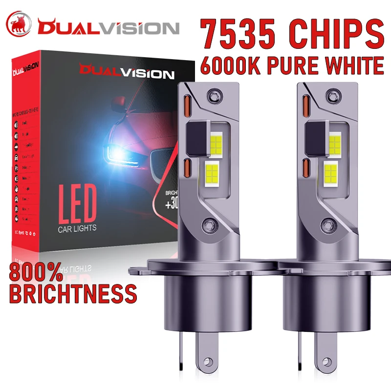 

2 шт. H4 светодиодные фары Canbus 7535 CSP CHIP 6000K Белый Hi/Lo Dual Beam Автомобильный фонарь 1:1 Мини-размер Супер яркий светодиод H4 9003 HB2 12 В