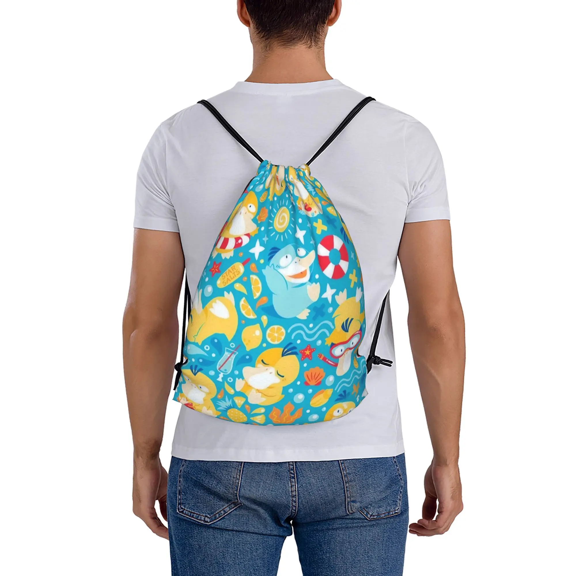 syduck 1 Pokemon Portable Travel Drawstring Backpack Riding Backpack Gym Shoes Drawstring Bags