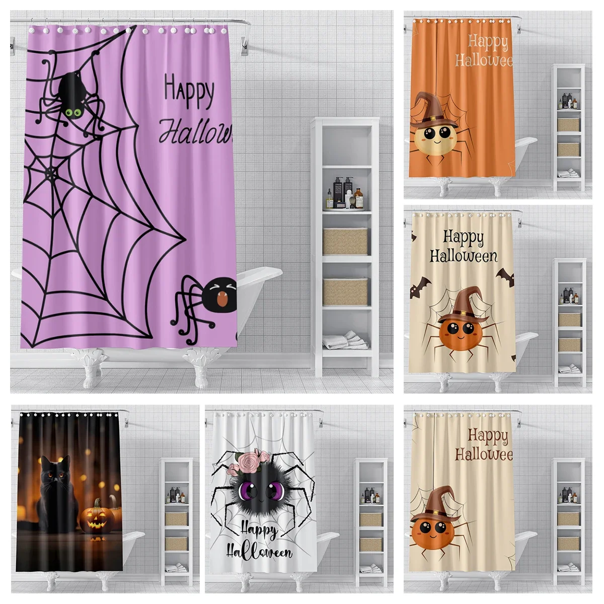 Home decoration shower curtains bathroom waterproof curtain fabric Modern Nordic Living Room happy Halloween Autumn Pumpkin