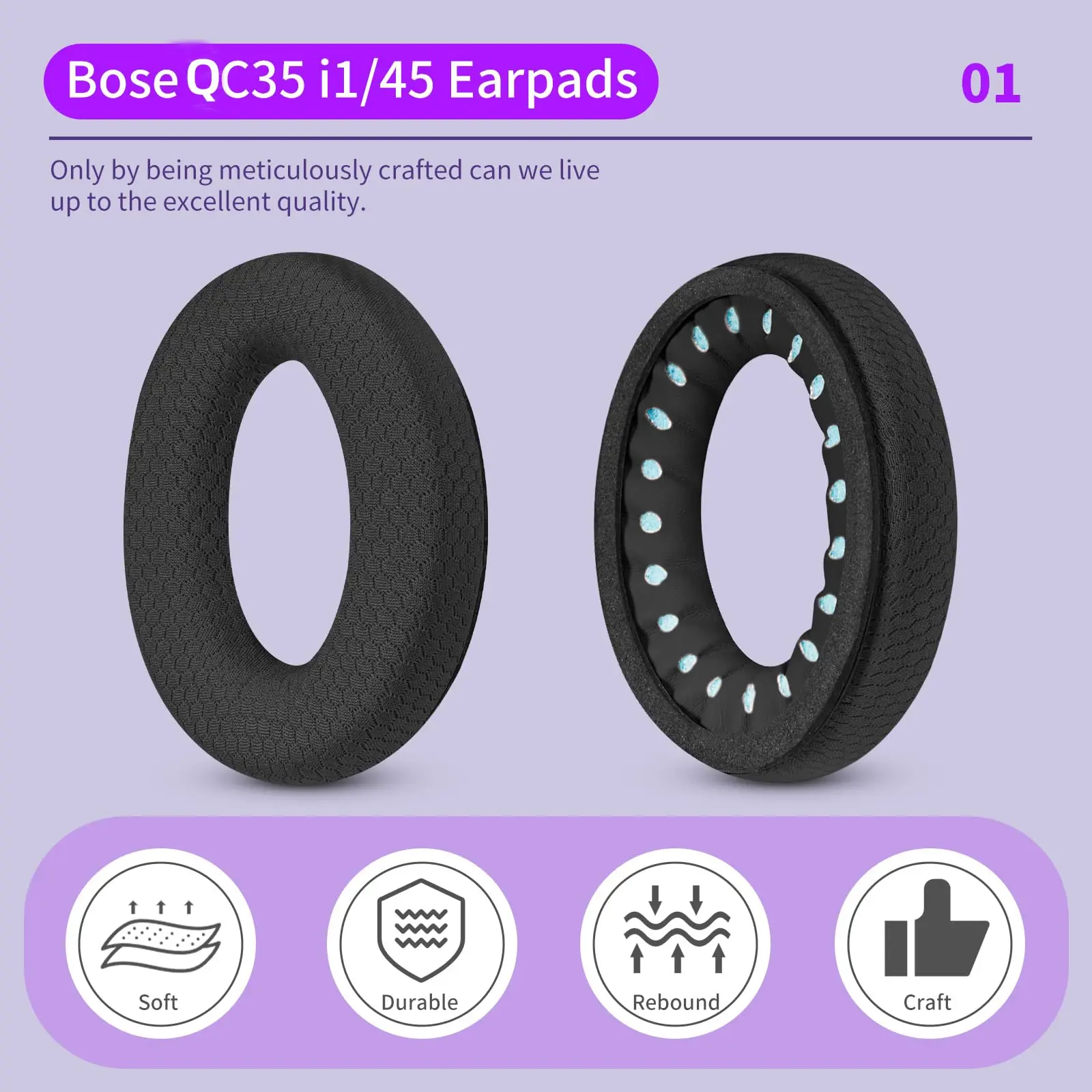 Fabric Replacement Earpads Cushions for Bose QuietComfort 35/35 ii/25/Qc2/Qc15/Ae2/Ae2i/Ae2w/SoundTrue Headset