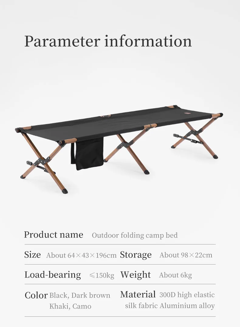 Naturehike XJC03 Outdoor-Klappbett, tragbar, stabil, schnell aufzubauen, Schlafliege, 140 kg Traglast, Picknick-, Reise- und Campingtischbett – Detail 10