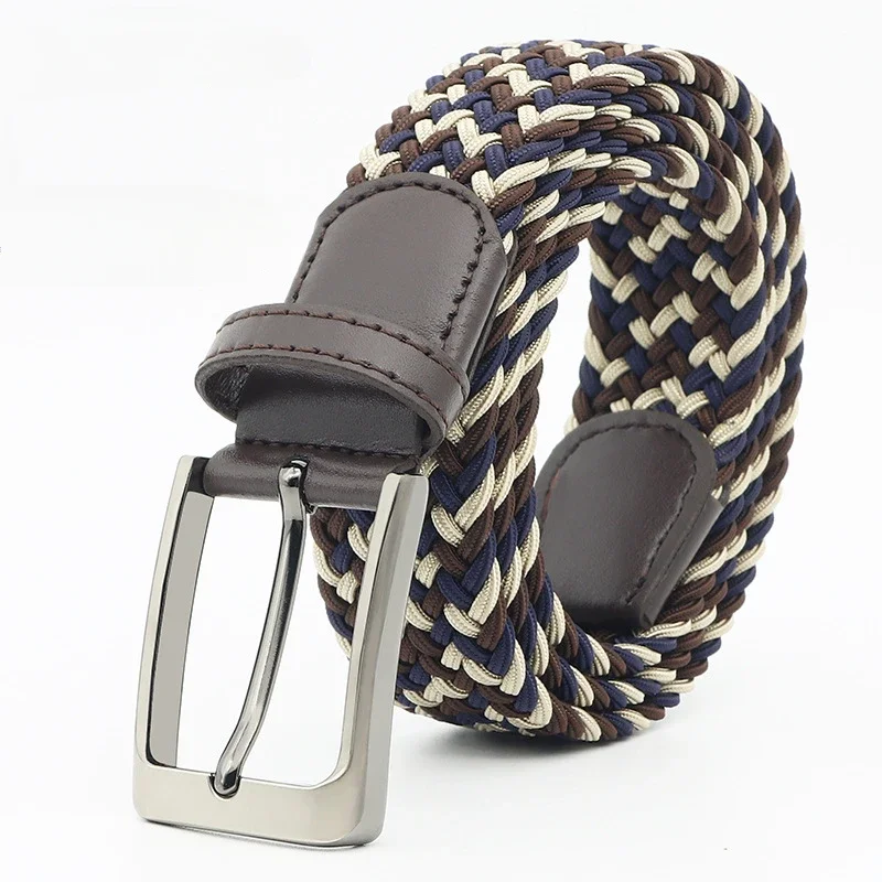 High Quality Men's Belt Woven Casual Versatile Needle Buckle Canvas Belt Alloy Buckle Elastic Belt