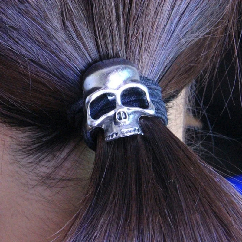 Skull Scrunchies Skull Hair Tie Skull Elastic Bands Halloween Ponytail Holder Punk Hair Scrunchies Goth Hair Tie