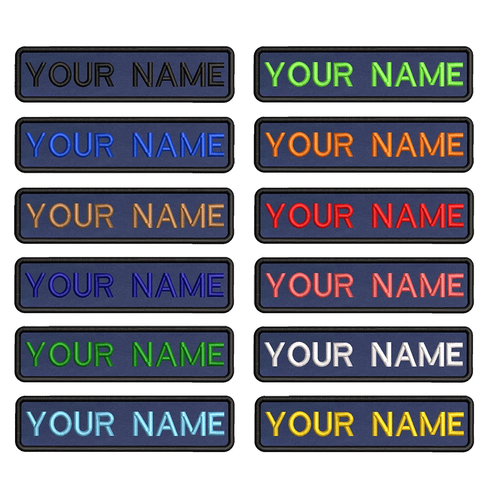 10 x2.5cm blu Navy ricamo nome personalizzato testo Patch strisce distintivo ferro su o toppe di supporto blu scuro scuro