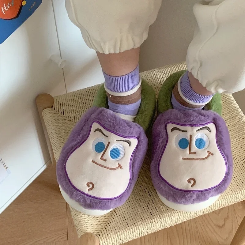 Disney Toy Story Buzz Astral Lotso Cotton Slippers Wear Plush Cotton Shoes For Men And Women In Winter Home Shoes Ins Kawaii