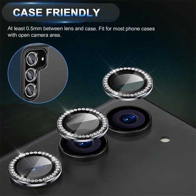 Diamond For Samsung A55 A35 A54 A34 5G A24 A15 A14 9H Tempered Glass Camera Lens Protector Alloy Ring Cover For Galaxy A 54