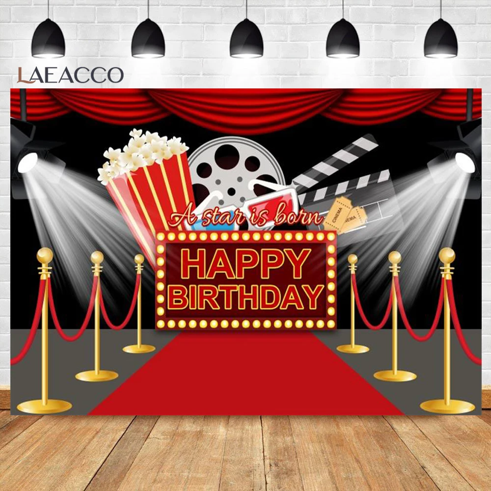 Cinema Film Theme Birthday Photo Backdrop Popcorn Stage Red Carpet Birthday Party Photocall Photography Background Photo Studio