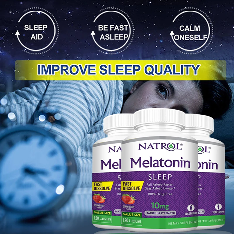 10mg Melatonin Sleep Supplement Solve Sleep Problems Immune Support, Relieve Stress Quick Dissolution Regulate Biological Clock