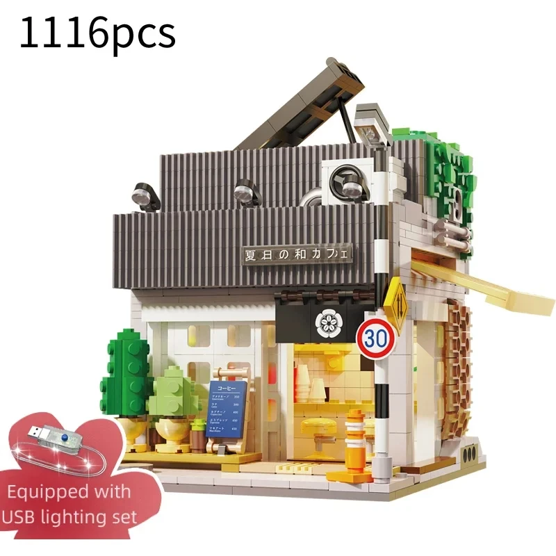 Cada Japanse Sushi HouseBricks Winkel LED Japanse Gestoomde Broodje Huis Bouwstenen Zomer Cafe cada Speelgoed Street View Serie set