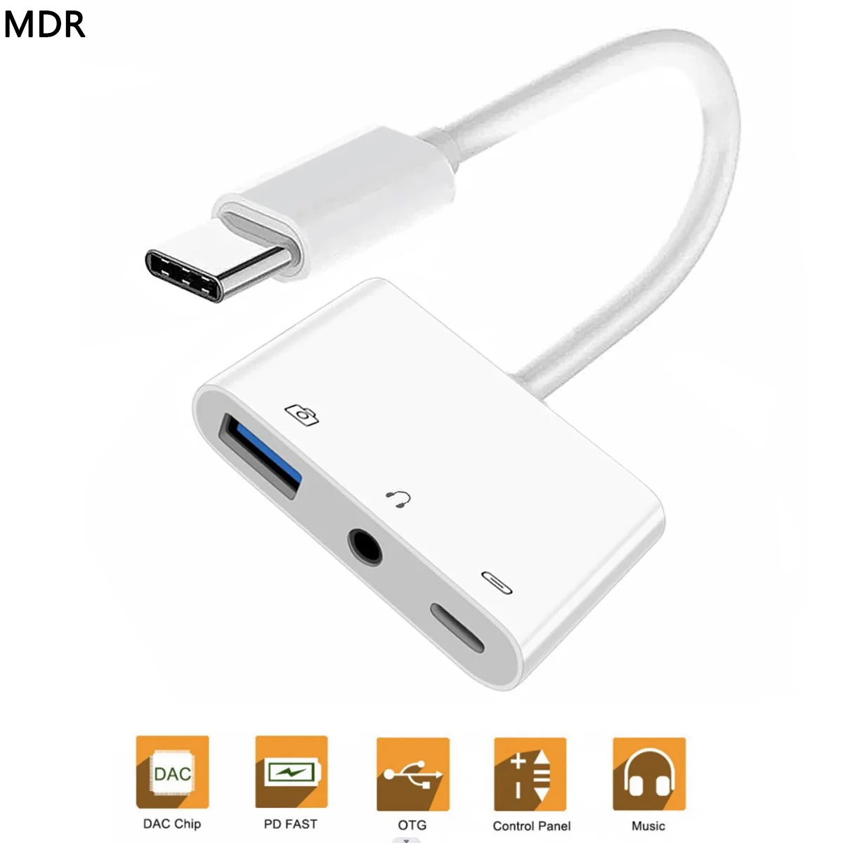 Type C HUB USB-C to 3.5mm Audio AUX & Type-A OTG Female with PD Power Charge Adapter Compatible with Laptop Tablet Phone