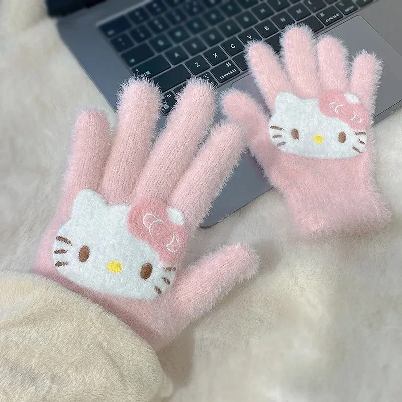 لطيف كيتي ركوب خمسة أصابع قفازات للنساء الشتاء الفتيات القلب دراجة كهربائية الإناث الشتاء في الهواء الطلق قفازات دافئة يندبروف #3