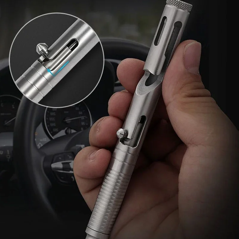 Multifunções Titanium Alloy Tactical Pen Bolt, Equipamento portátil ao ar livre EDC, Ferramenta disjuntor de emergência de carro