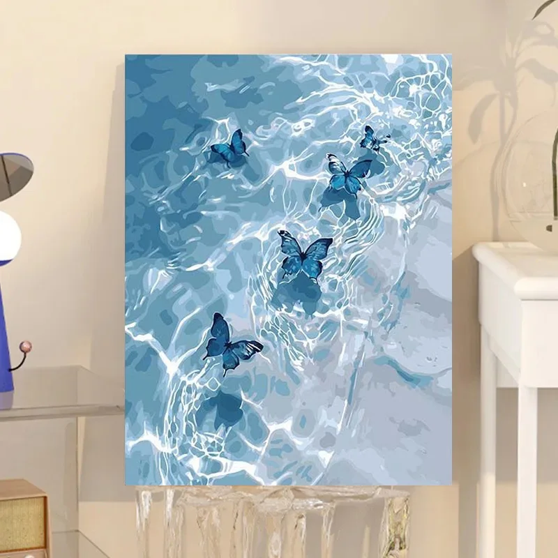 Cool Fresh Canvas Prints, Blue Water Ripple Butterfly Wall Art, Minimalist Ocean Wave Insect Unframed Poster