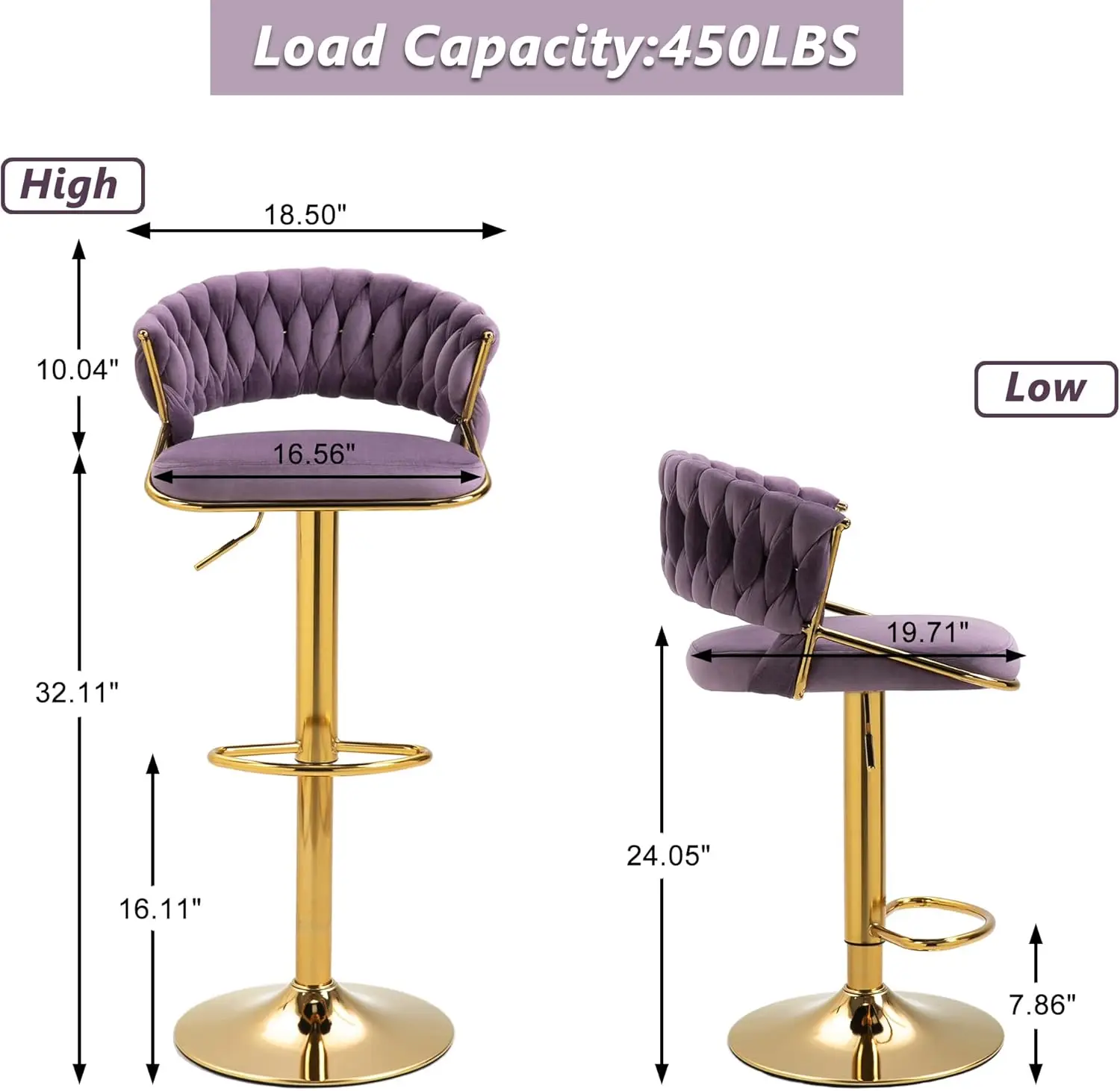 Uixe High Back 360° Swivel Bar Stools Set Of 6, Modern Adjustable Counter Height Velvet Bar Chair Golden Metal Stool,Kitchen