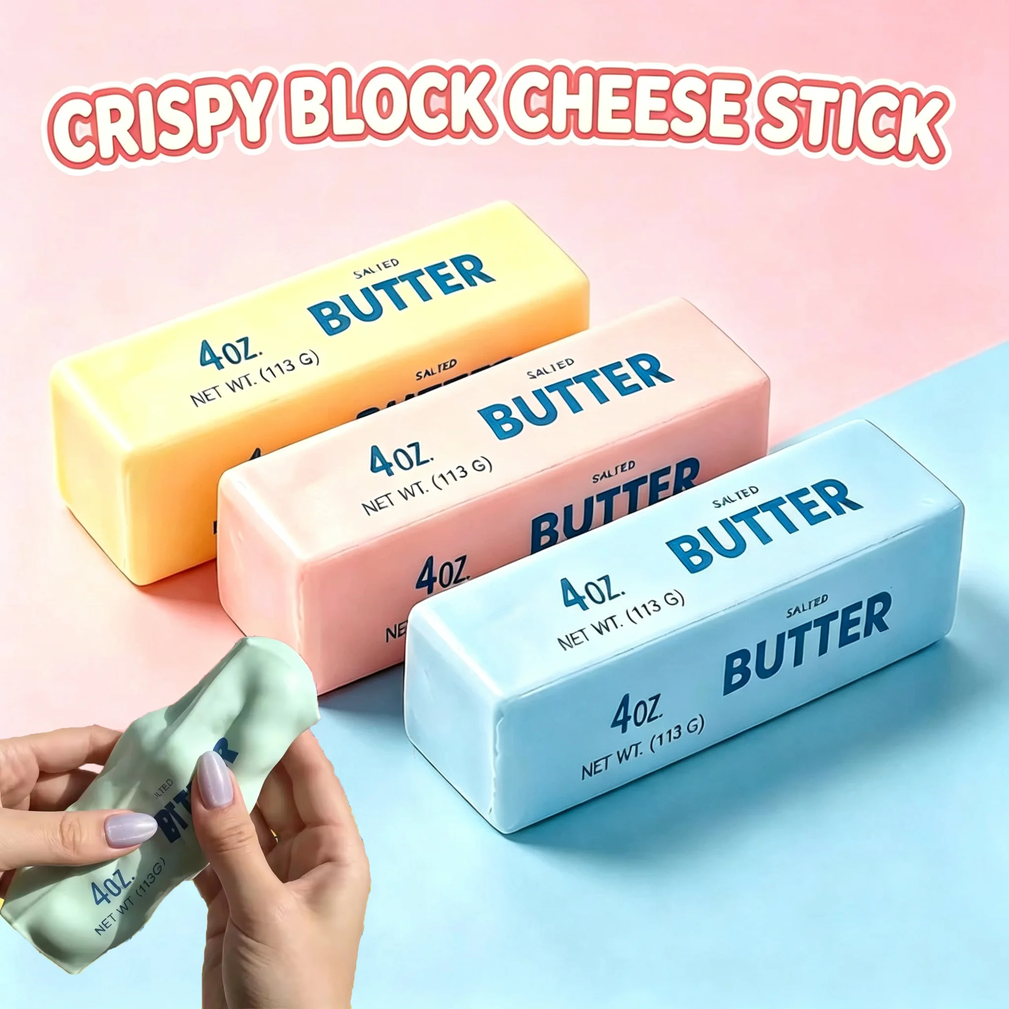 Trending Butter Stick Squishy Fidget Toy, Crunchy ASMR Squeeze Stress Ball, Blocks Filled Hand Relax Gift Toy