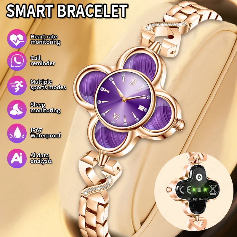 LIGE Luxury Steel Bluetooth Women Smart Watches Heart Rate Sleep Monitor Smart Bracelet IP67 Waterproof Call Reminder Smartwacth