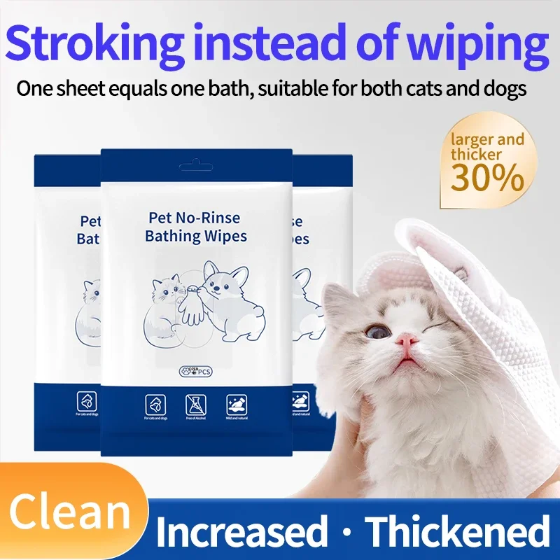 Pet Grooming Wet Wipes Gloves – Disposable Waterless Dog & Cat Bath Glove No Rinse Deodorizing Cleaning Mitt Paw Cleaner with Al
