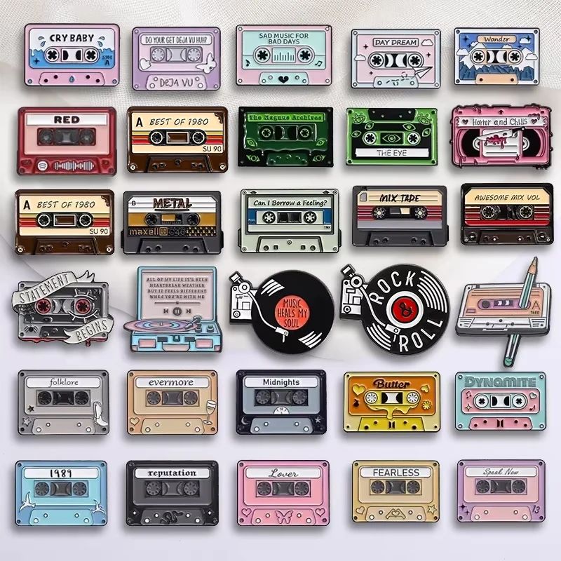 80er 90er Jahre Musik Kassette Emaille Pins Custom Retro Nostalgische Radio CD Karte Brosche Revers Abzeichen Klassischer Schmuck Geschenk für Freunde – Detail 5