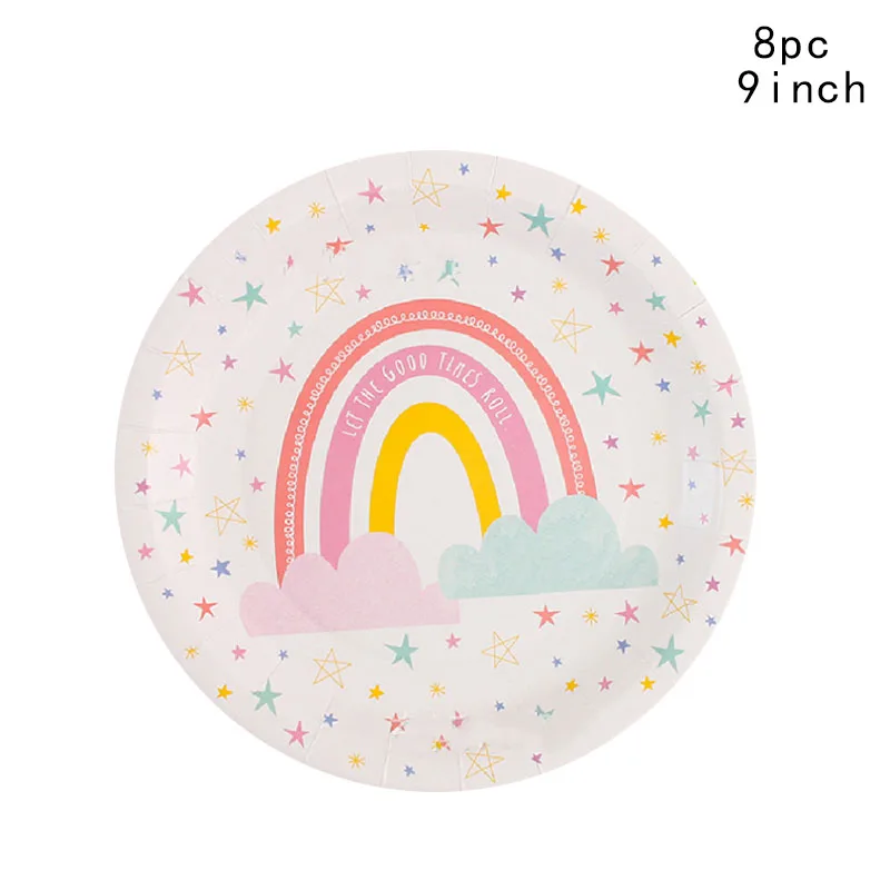 Rainbow Stars Pattern Disposable Tableware Cartoon Rainbow Cloud Plates Napkins Kids Girls Happy Unicorn Birthday Party Supplies