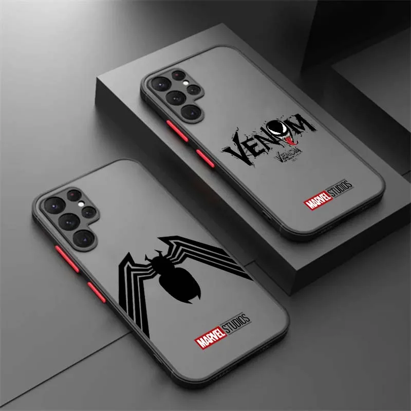 Marvel Spider-Man Venom Logo For Samsung Galaxy S25 S24 S23 S22 S21 S20 S10 S9 Ultra Plus FE 5G Frosted Translucent Phone Case