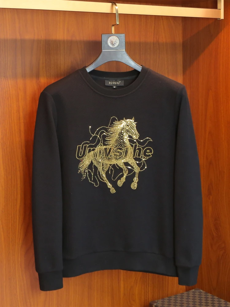 

Men's Oversize round Ne Sweatirt Embroidered Sequin Casual Comfortable Cotton Long Sve T-irt for Autumn Winter