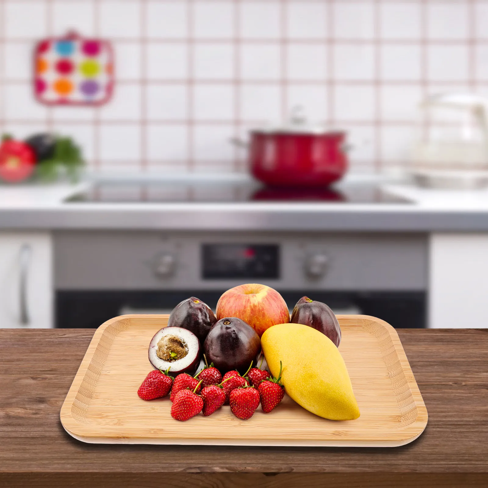 Bamboo Serving Tray Rectangular Wood Grain Smooth Finish Dishwasher Safe Multi-Functional Fruit Dessert Sushi Platter