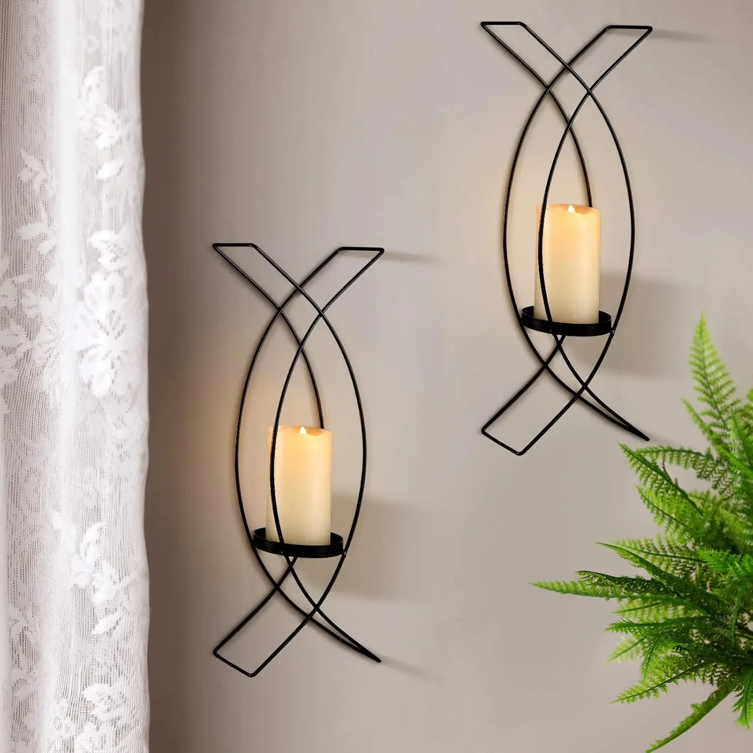 Candle Sconces Set of 2 Metal Wall Candle Holder Wall Mounted Sconces Decorative Iron Holder for Living Room Bedroom Decorations