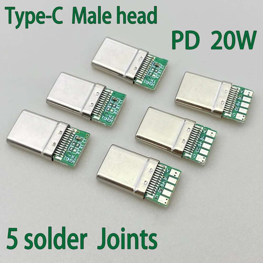 

20/50pcs USB 3.1Type-C PD 20W plug Connector 5Pin Male Receptacle Adapter to Solder Wire & Cable High Current Support PCB Board
